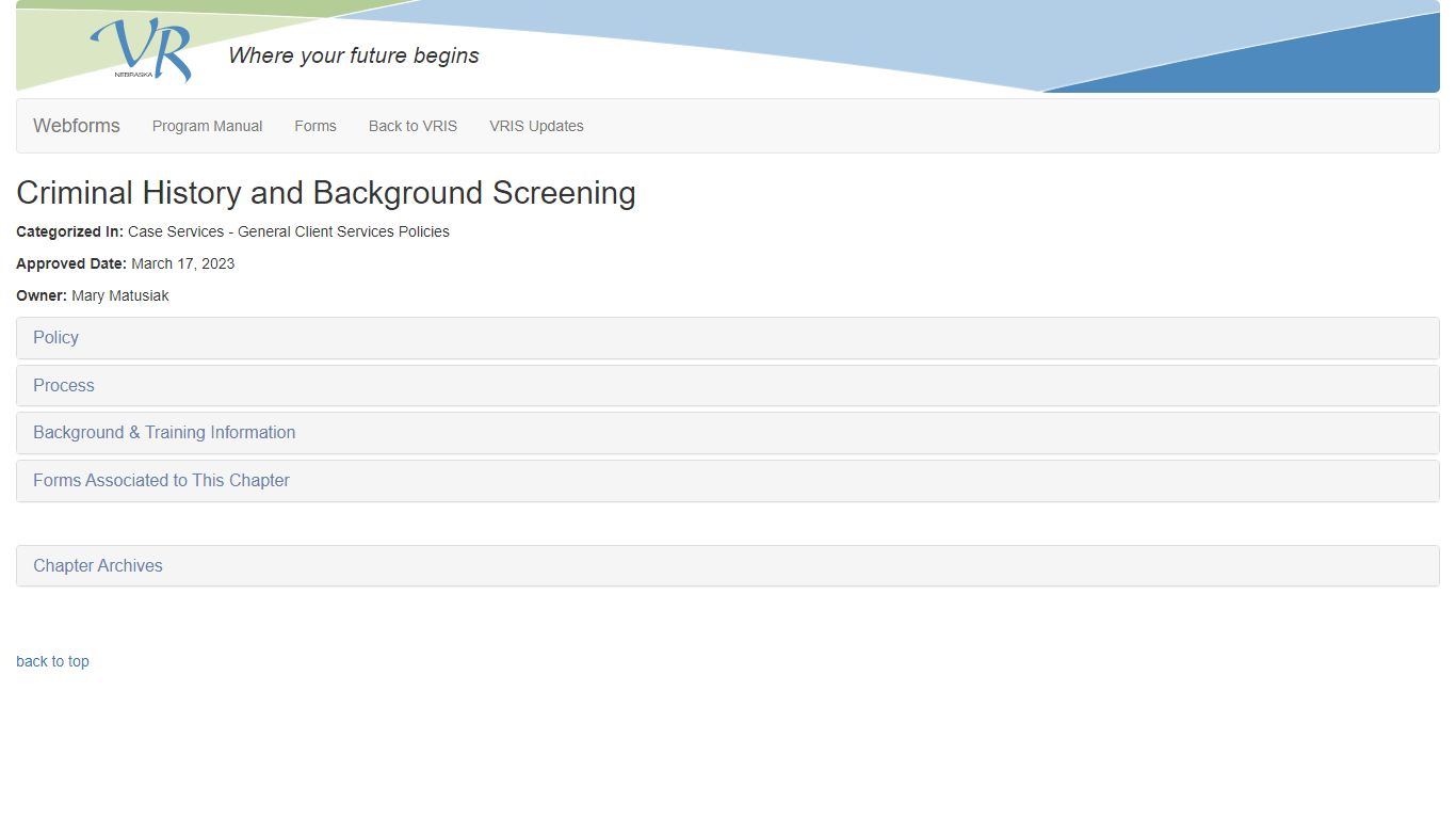 Criminal History and Background Screening - Nebraska